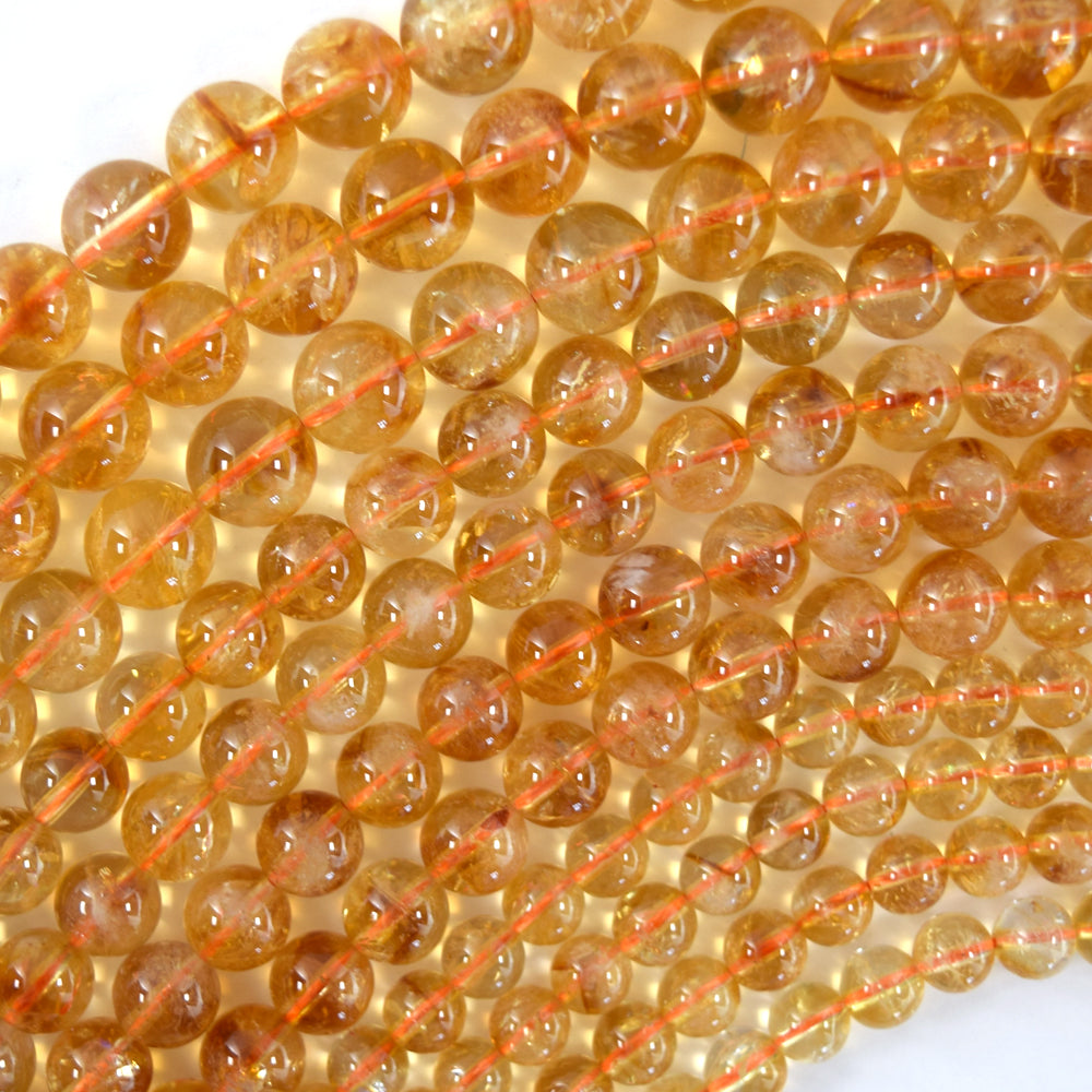 AAA Natural Yellow Citrine Round Beads Gemstone 15" Strand 6mm 8mm 10mm S3 - Eagle Beadz