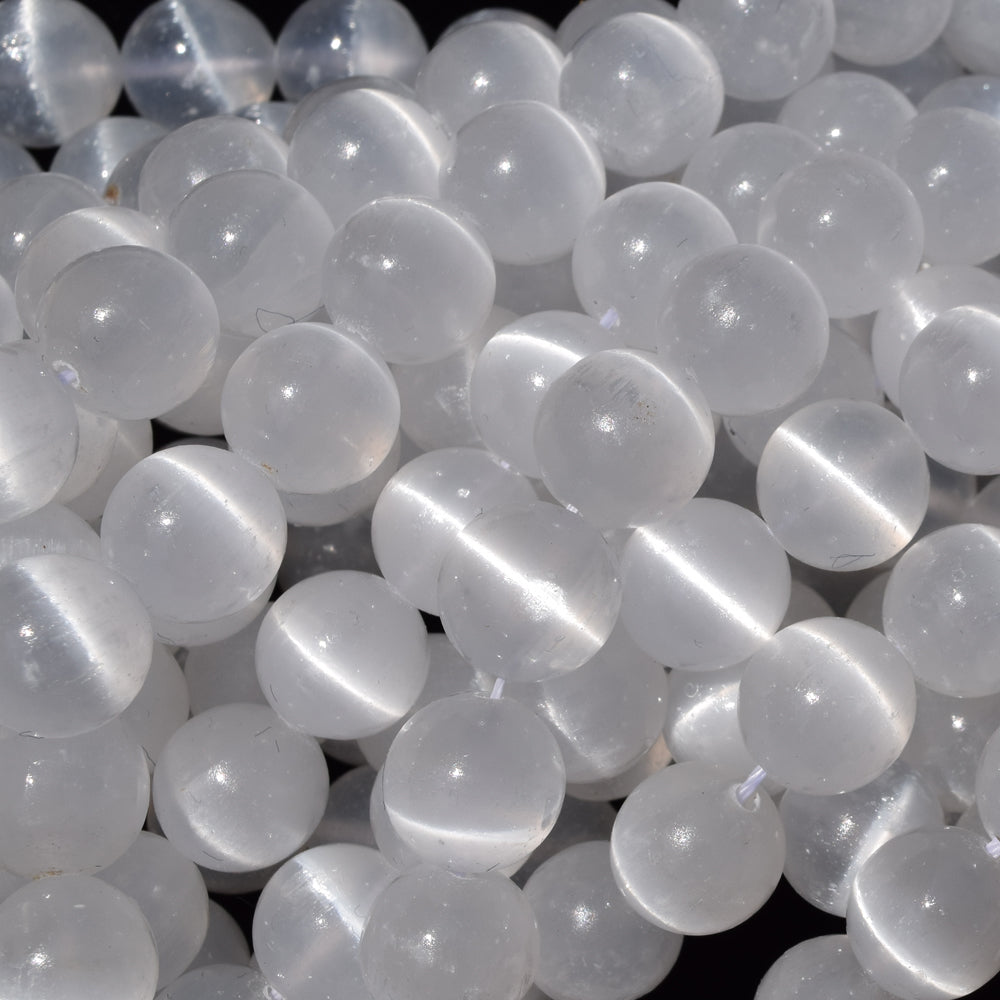 AA Natural Genuine White Selenite Round Beads 15.5" 6mm 8mm 10mm 12mm with eye - Eagle Beadz
