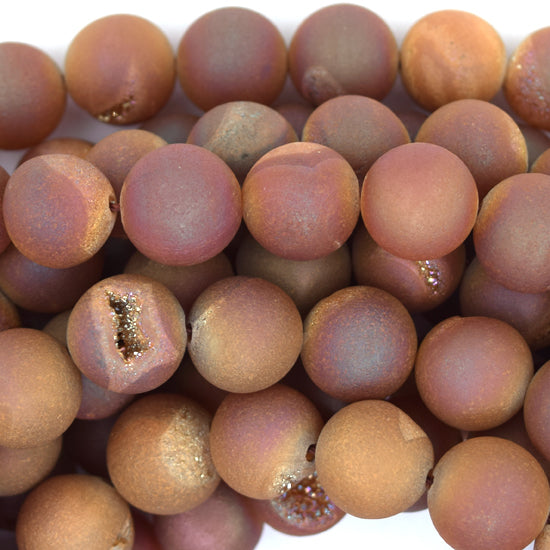 Matte Light Brown Druzy Agate Round Beads 15" Strand 6mm 8mm 10mm 12mm - Eagle Beadz
