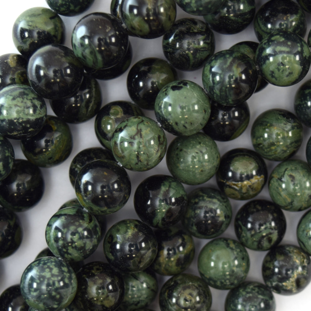 Natural Green Kambaba Jasper Round Beads 15" Strand 4mm 6mm 8mm 10mm 12mm - Eagle Beadz