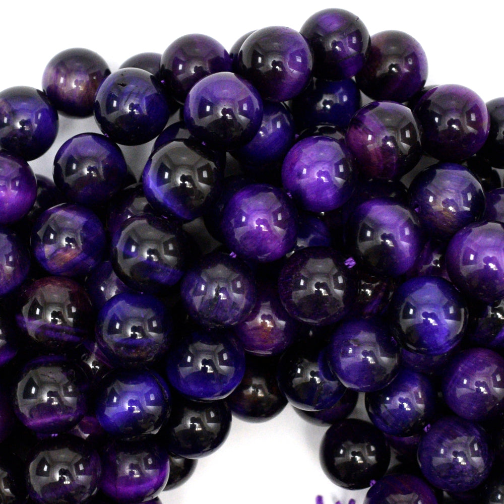 AA Purple Tiger Eye Round Beads Gemstone 15" Strand 4mm 6mm 8mm 10mm 12mm - Eagle Beadz