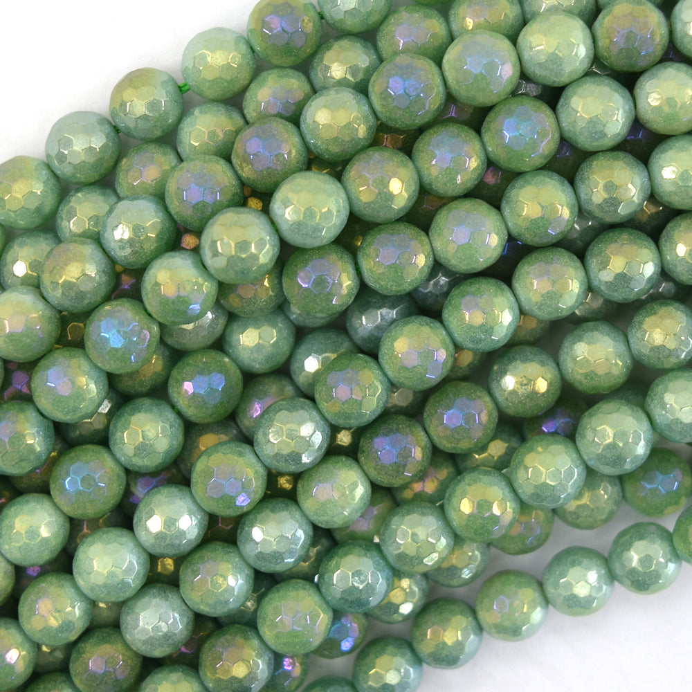 Mystic Titanium Faceted Green Aventurine Round Beads 15" Strand 6mm 8mm 10mm - Eagle Beadz