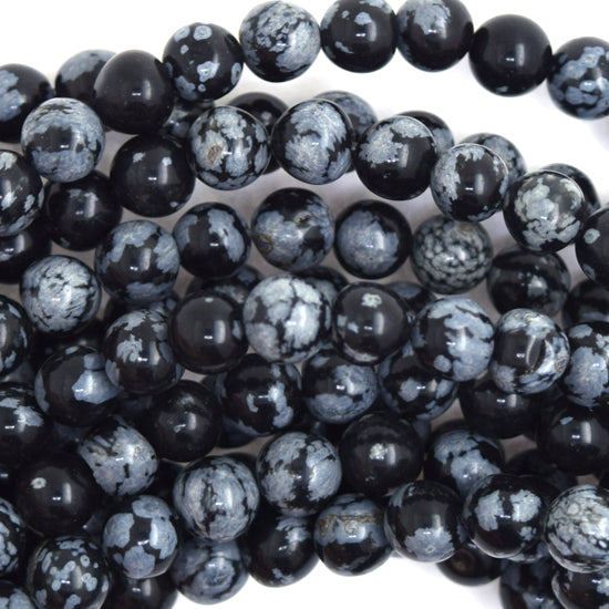 Natural Black Snowflake Obsidian Round Beads 15" Strand 4mm 6mm 8mm 10mm - Eagle Beadz