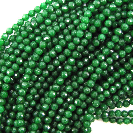 Faceted Emerald Green Jade Round Beads 15" Strand 3mm 4mm 6mm 8mm 10mm 12mm - Eagle Beadz