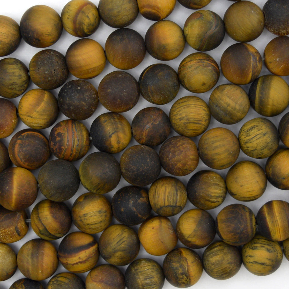 Natural Matte Tiger Eye Round Beads Gemstone 15" Strand 6mm 8mm 10mm - Eagle Beadz