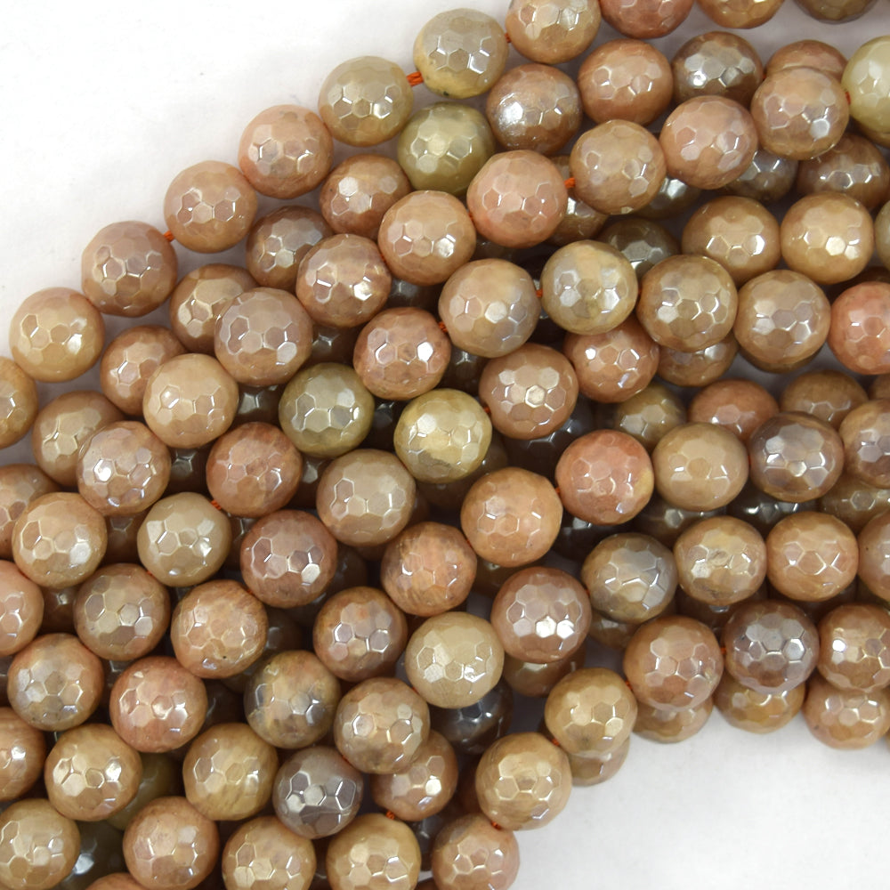 Mystic Titanium Faceted Sunstone Round Beads 15.5" Strand 6mm 8mm 10mm
