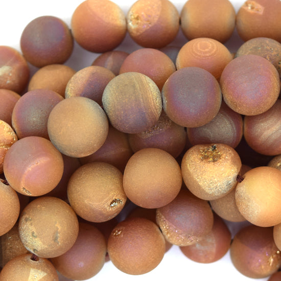 Matte Light Brown Druzy Agate Round Beads 15" Strand 6mm 8mm 10mm 12mm - Eagle Beadz