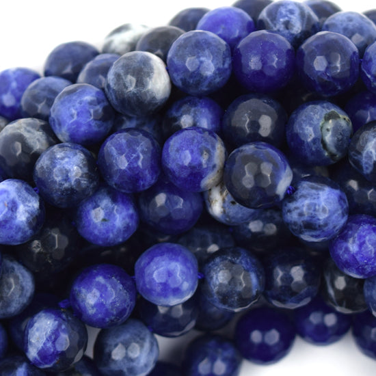 Natural Faceted Blue Sodalite Round Beads 14.5" Strand 4mm 6mm 8mm 10mm 12mm - Eagle Beadz