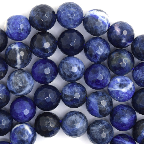 Natural Faceted Blue Sodalite Round Beads 14.5" Strand 4mm 6mm 8mm 10mm 12mm - Eagle Beadz
