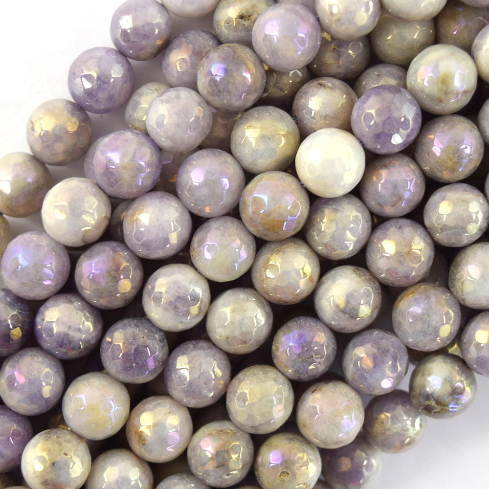 Mystic Titanium Faceted L Purple Amethyst Round Beads 15" Strand 6mm 8mm 10mm - Eagle Beadz