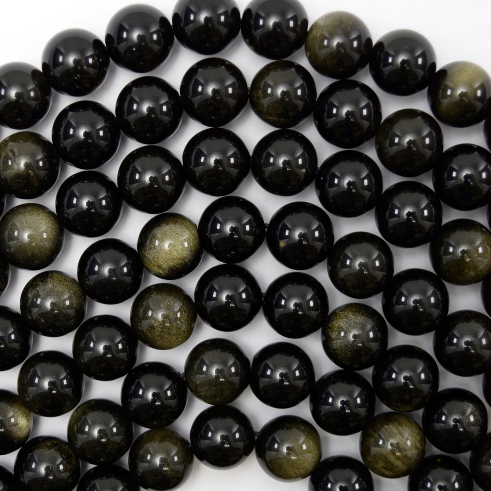 Natural Black Gold Obsidian Round Beads 15.5" Strand 4mm 6mm 8mm 10mm 12mm - Eagle Beadz