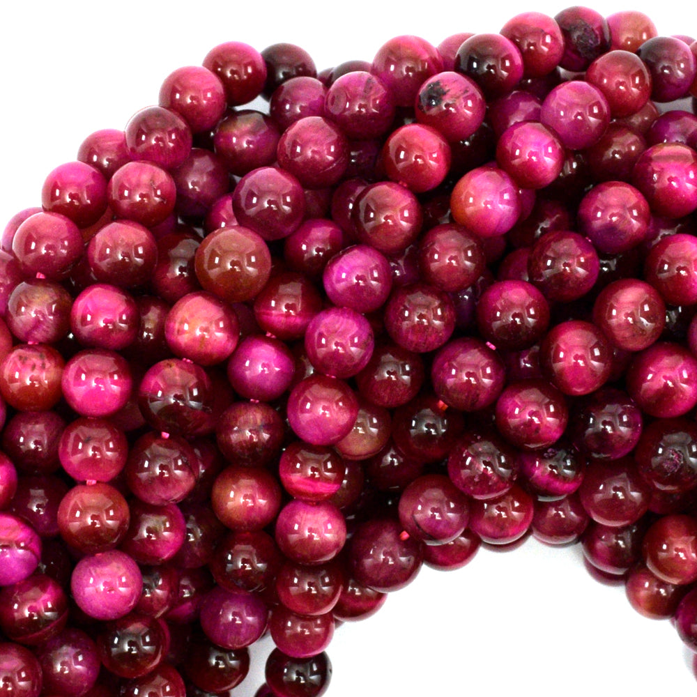 AA Magenta Tiger Eye Round Beads Gemstone 15.5" Strand 4mm 6mm 8mm 10mm 12mm - Eagle Beadz