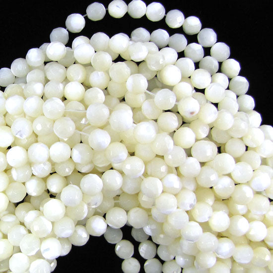 Faceted White Mother Of Pearl MOP Round Beads 15.5" Strand 3mm 4mm 6mm 8mm 10mm - Eagle Beadz