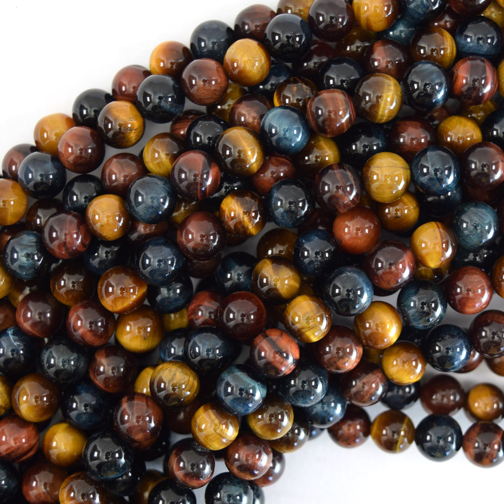 AA Yellow Blue Red Tiger Eye Round Beads 15" Strand 6mm 8mm 10mm - Eagle Beadz