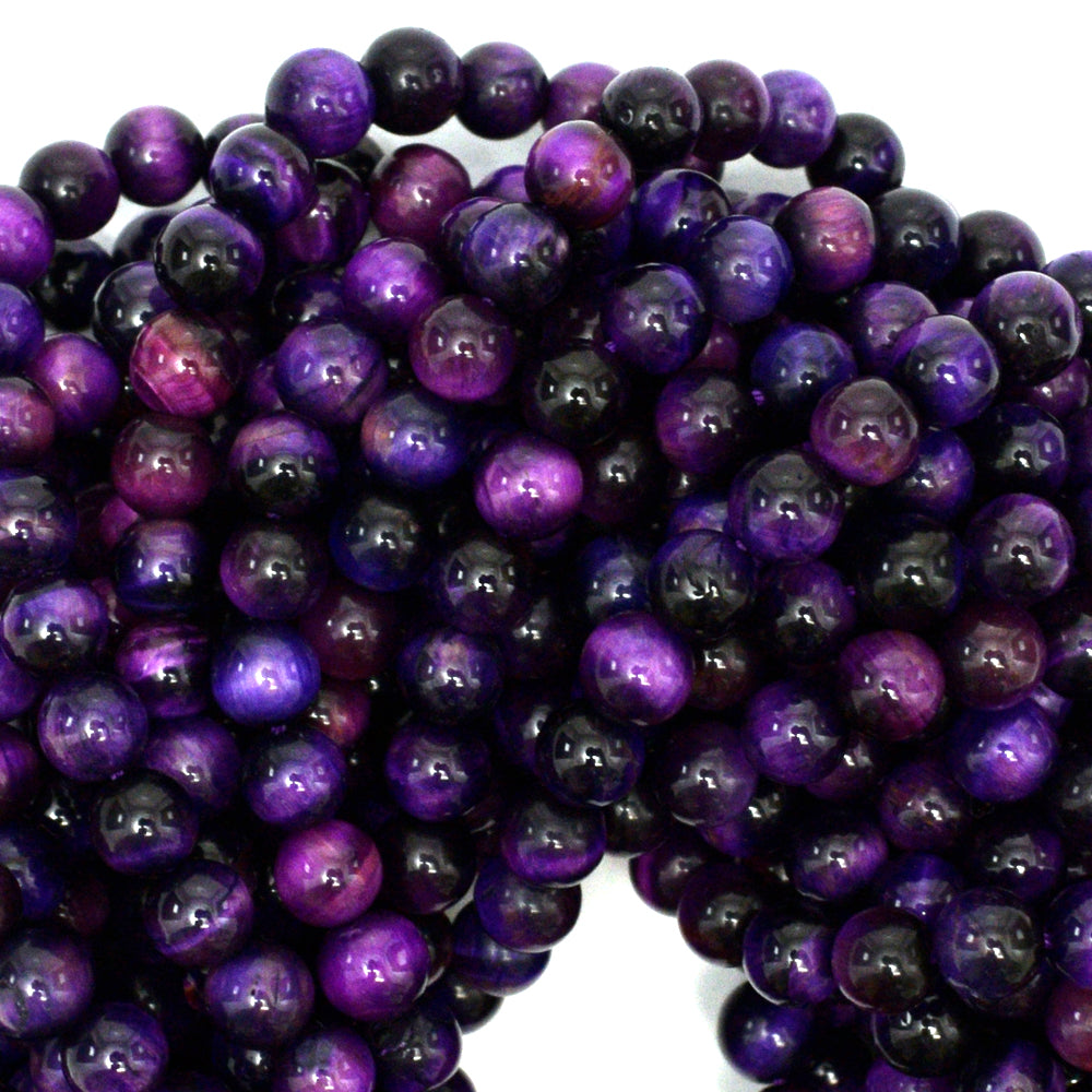 AA Purple Tiger Eye Round Beads Gemstone 15" Strand 4mm 6mm 8mm 10mm 12mm - Eagle Beadz