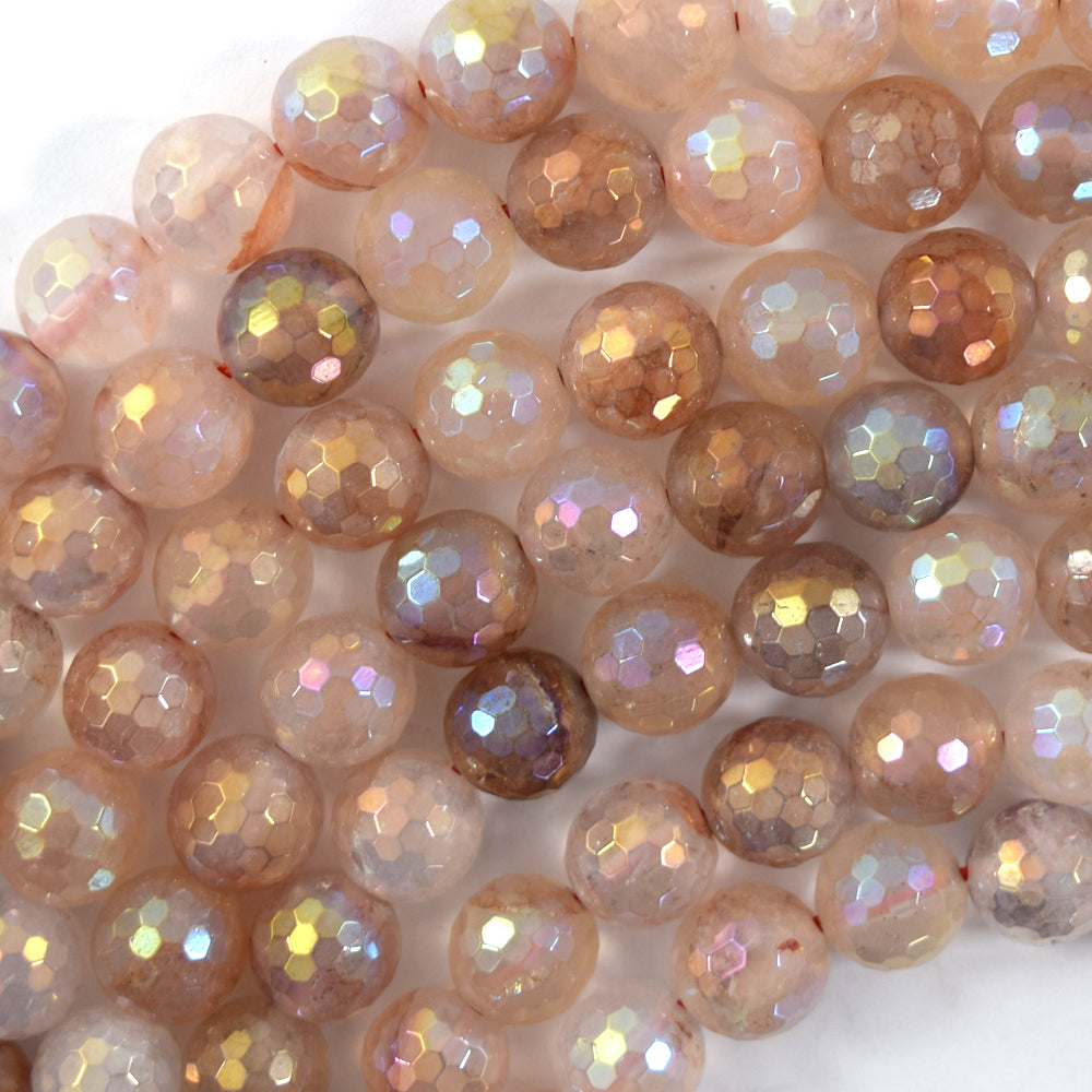 Mystic Titanium Faceted Pink Healer Quartz Round Beads 15" Strand 6mm 8mm 10mm - Eagle Beadz