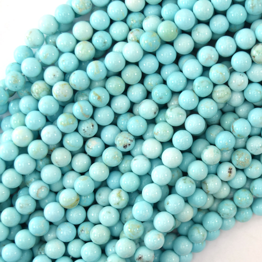 Cream Blue Turquoise Round Beads Gemstone 15.5" Strand 3mm 4mm 6mm 8mm 10mm 12mm - Eagle Beadz