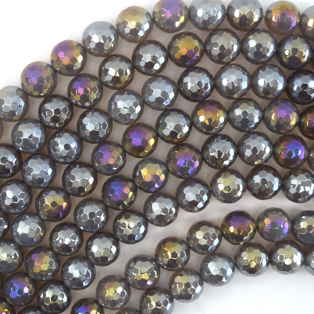 Mystic Titanium Faceted Gray Agate Round Beads 15" Strand 6mm 8mm 10mm - Eagle Beadz