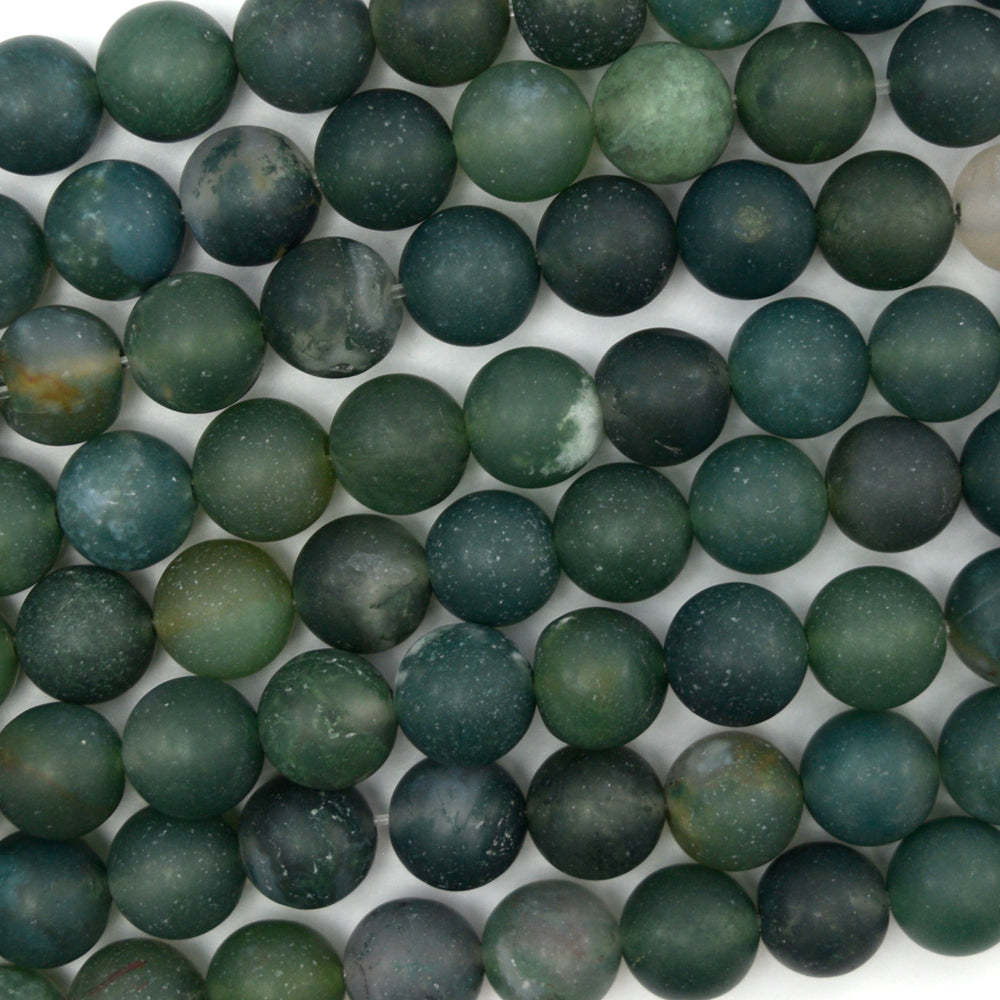 Natural Matte Green Moss Agate Round Beads 15" Strand 6mm 8mm 10mm 12mm