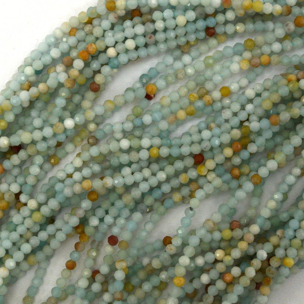 Natural Faceted Amazonite Round Beads Gemstone 14.5" Strand 4mm 6mm 8mm 10mm
