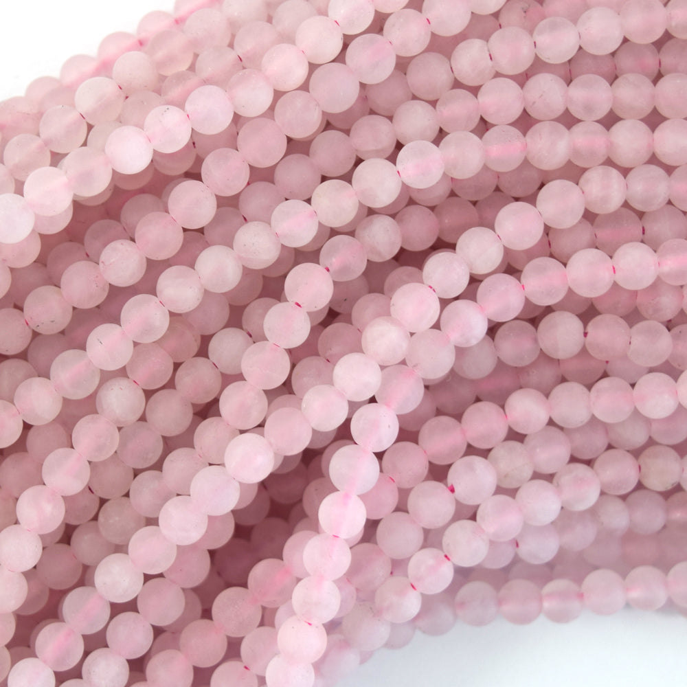 Matte Pink Rose Quartz Round Beads Gemstone 15" Strand 4mm 6mm 8mm 10mm 12mm