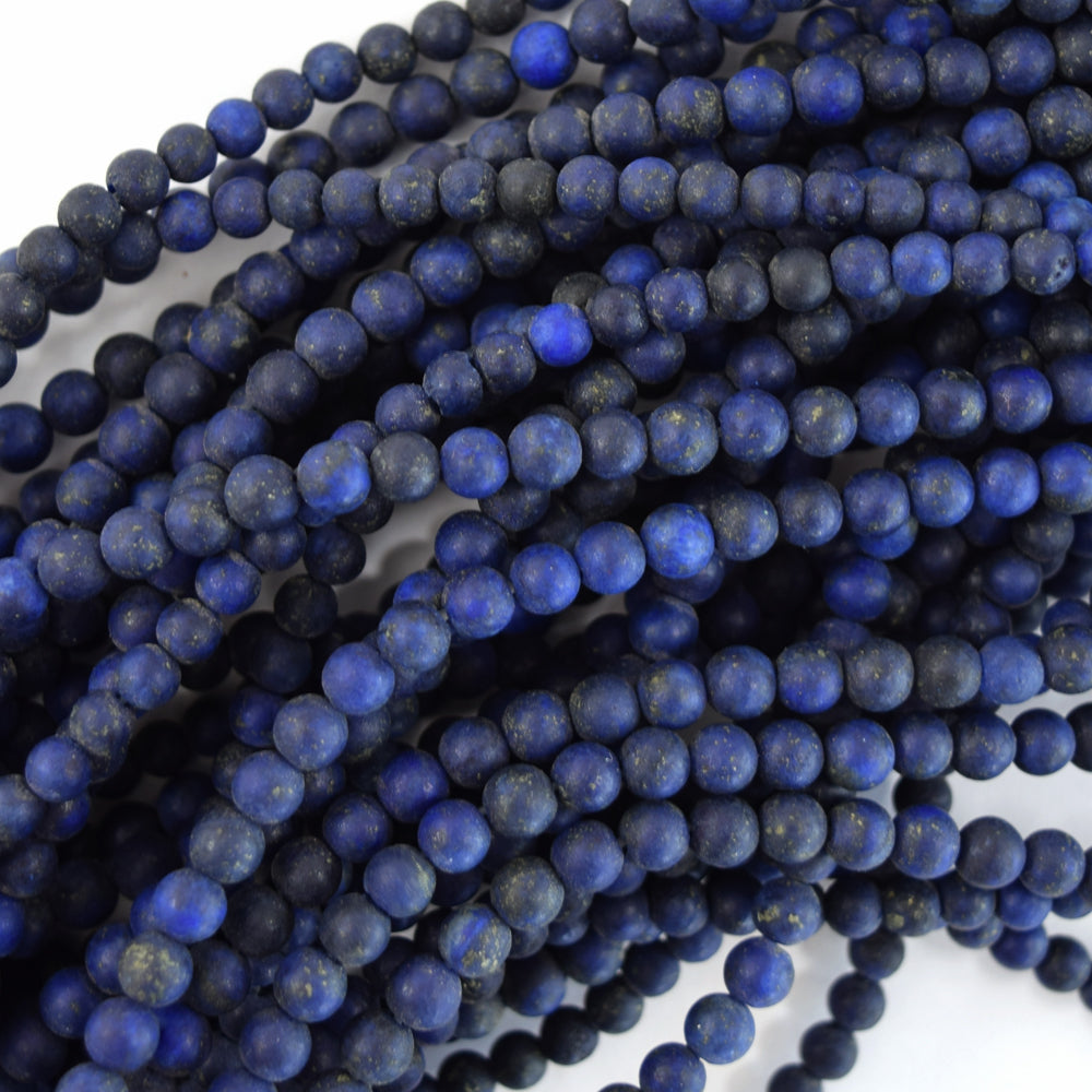 Matte Blue Lapis Lazuli Round Beads Gemstone 15" Strand 4mm 6mm 8mm 10mm 12mm
