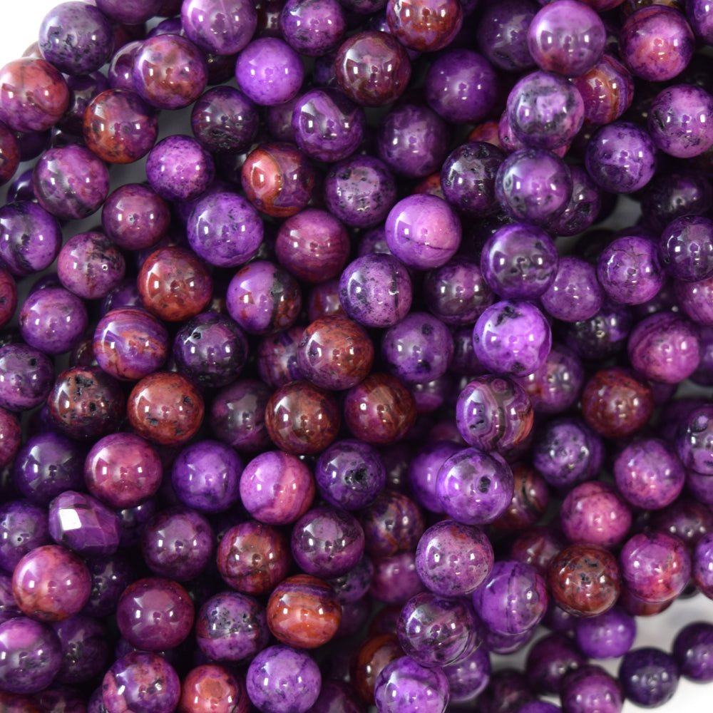 Purple Crazy Lace Agate Round Beads Gemstone 15.5" Strand 6mm 8mm 10mm