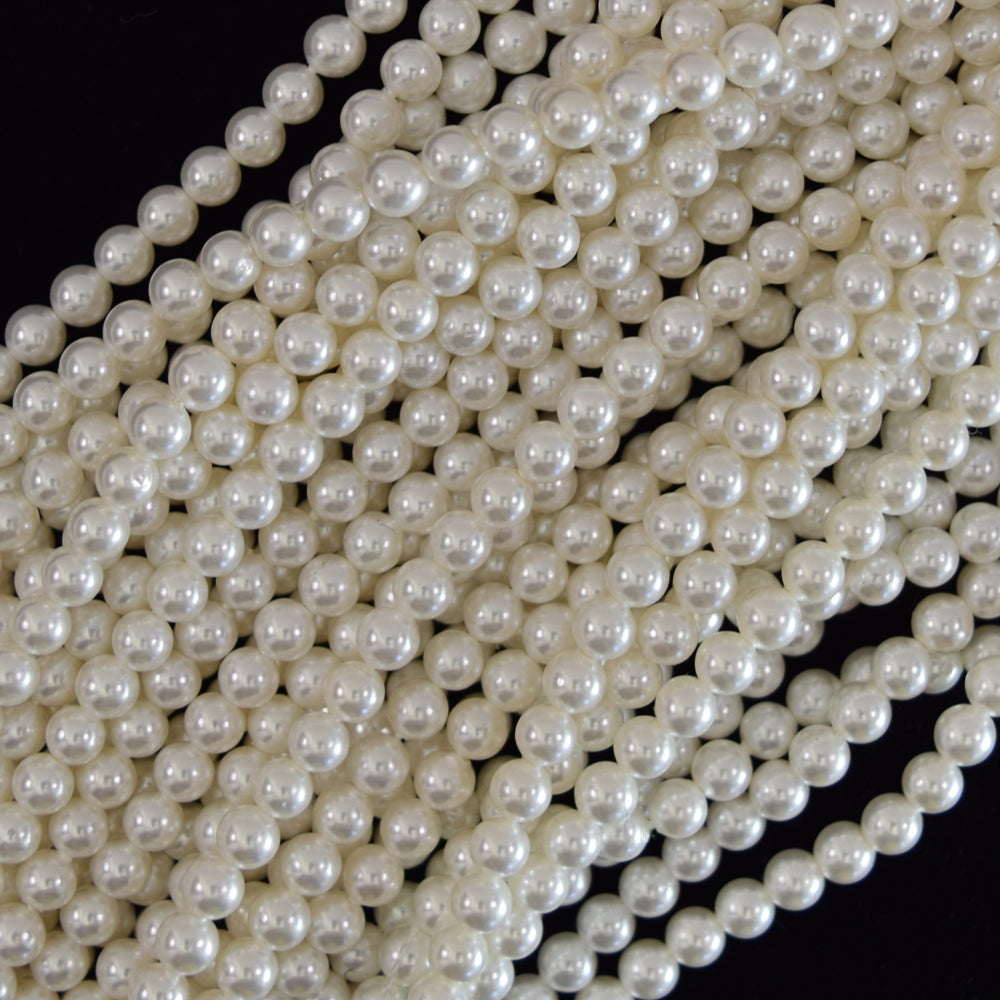 White Shell Pearl Round Beads 15.5" Strand 3mm 4mm 6mm 8mm 10mm 12mm 14mm - Eagle Beadz