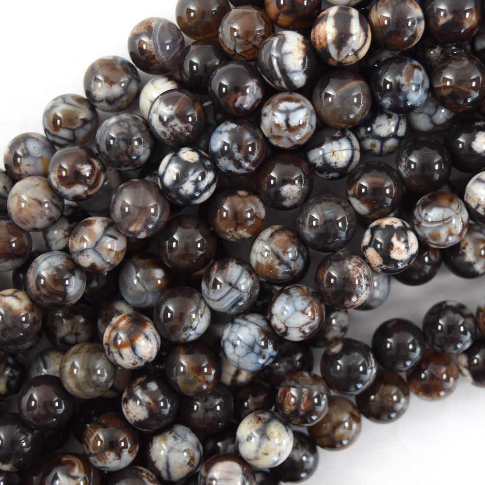 Brown Coffee Fire Agate Round beads Gemstone 15" Strand 6mm 8mm 10mm - Eagle Beadz