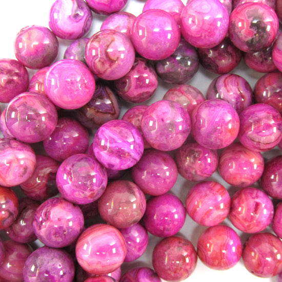 Magenta Crazy Lace Agate Round Beads Gemstone 15.5" Strand 6mm 8mm 10mm - Eagle Beadz