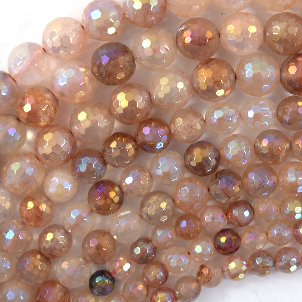 Mystic Titanium Faceted Pink Healer Quartz Round Beads 15" Strand 6mm 8mm 10mm - Eagle Beadz