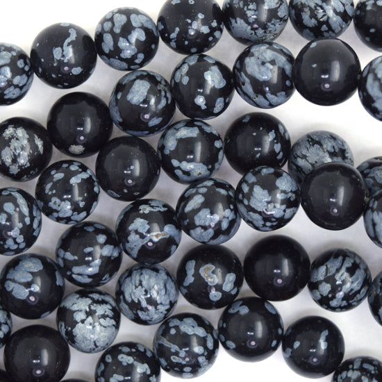 Natural Black Snowflake Obsidian Round Beads 15" Strand 4mm 6mm 8mm 10mm - Eagle Beadz