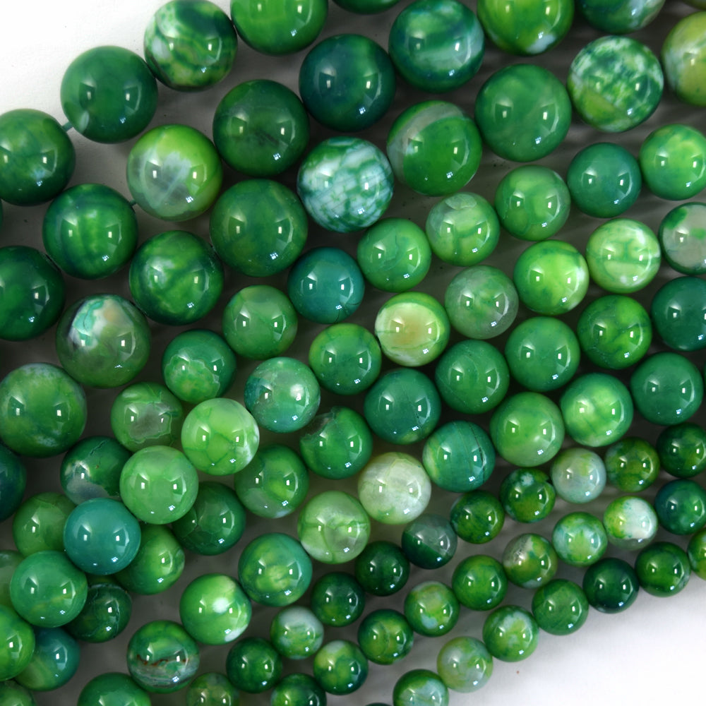 Dark Green fire Agate Round Bead Gemstone 15" Strand 6mm 8mm 10mm