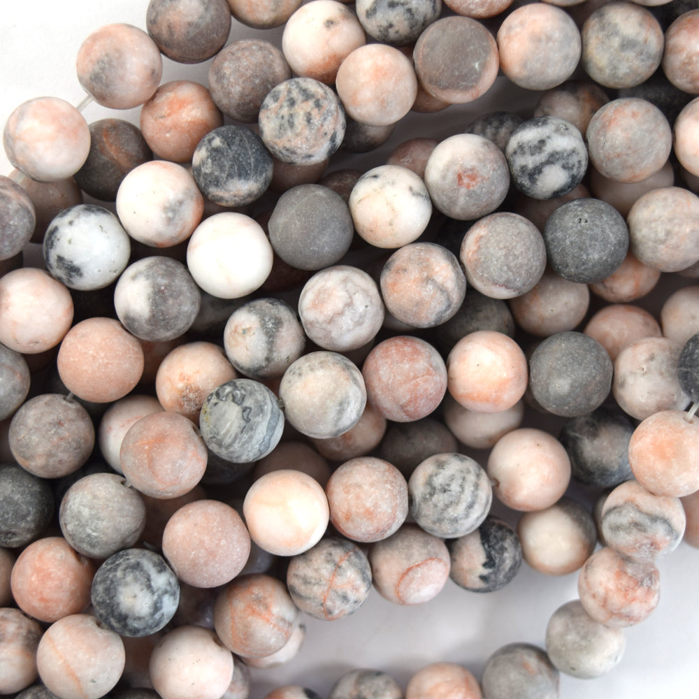 Natural Matte Pink Zebra Jasper Round Beads Gemstone 14.5" Strand 6mm 8mm 10mm