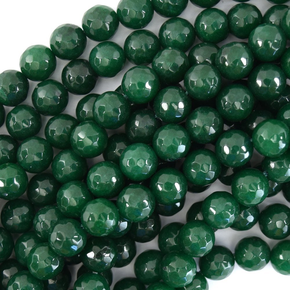 Faceted Emerald Green Jade Round Beads 15" Strand 3mm 4mm 6mm 8mm 10mm 12mm - Eagle Beadz