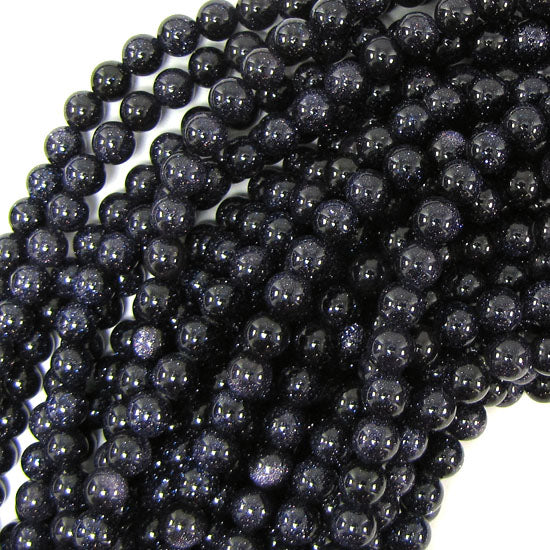 Blue Goldstone Round Beads Gemstone 14.5" Strand Sandstone 4mm 6mm 8mm 10mm - Eagle Beadz