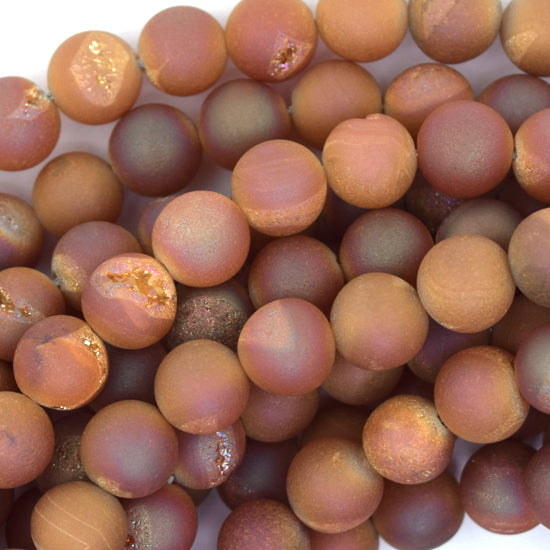 Matte Light Brown Druzy Agate Round Beads 15" Strand 6mm 8mm 10mm 12mm - Eagle Beadz
