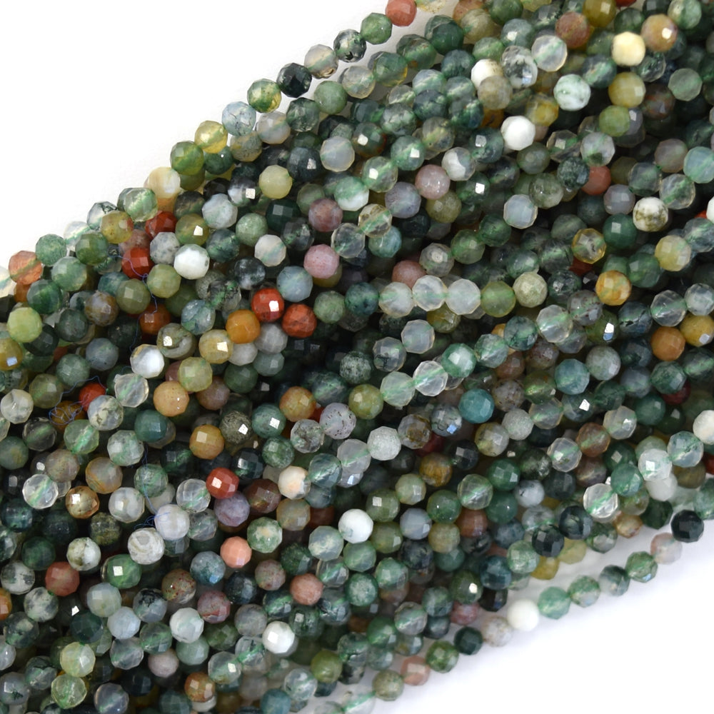Natural Faceted Indian Agate Round Beads 15" Strand 3mm 6mm 8mm 10mm 12mm Fancy Jasper