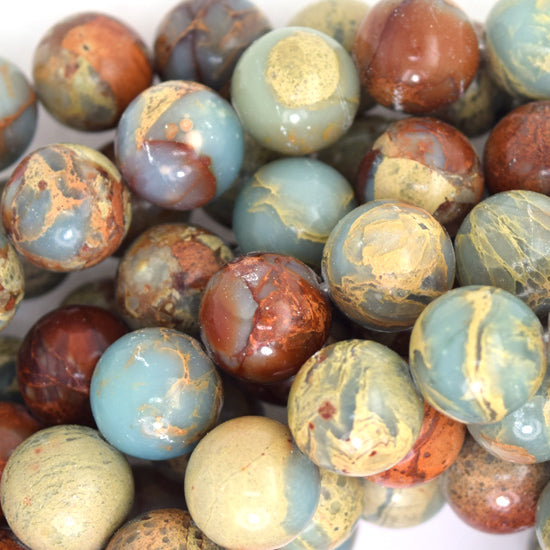 Natural Brown Blue Snake Skin Jasper Round Beads 15" Strand 4mm 6mm 8mm 10mm - Eagle Beadz
