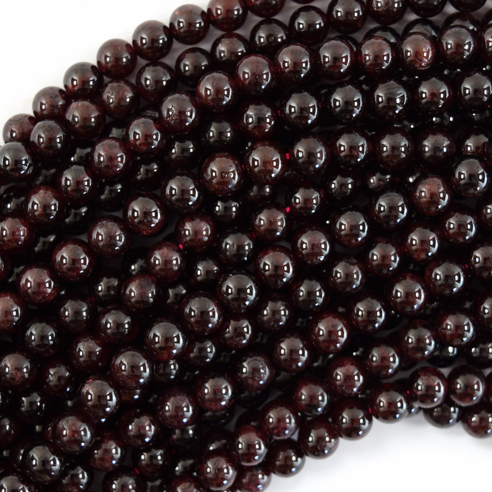 AA Natural Red Garnet Round Beads Gemstone 15" Strand 4mm 6mm 8mm 10mm - Eagle Beadz