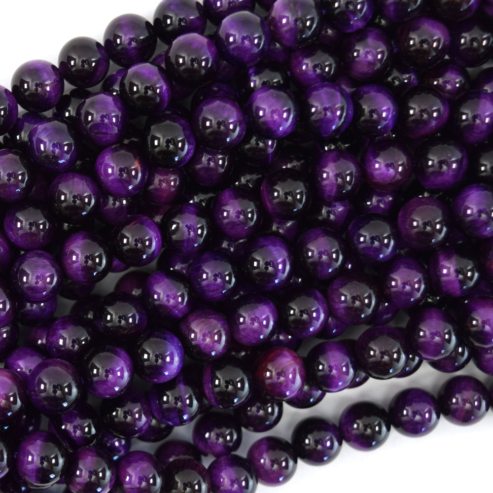 AA Purple Tiger Eye Round Beads Gemstone 15" Strand 4mm 6mm 8mm 10mm 12mm - Eagle Beadz