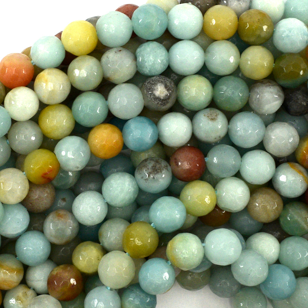 Natural Faceted Amazonite Round Beads Gemstone 14.5" Strand 4mm 6mm 8mm 10mm