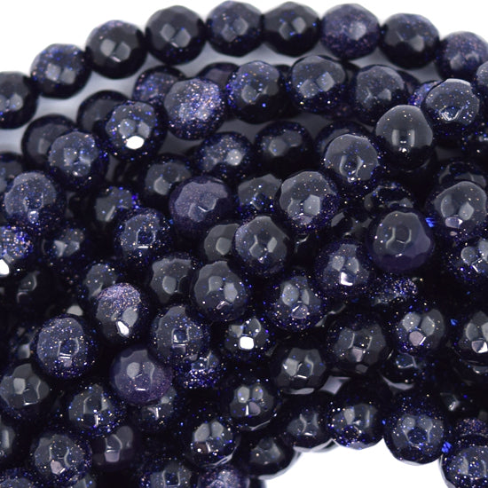 Faceted Blue Goldstone Round Beads 14" Strand Sandstone 4mm 6mm 8mm 10mm 12mm