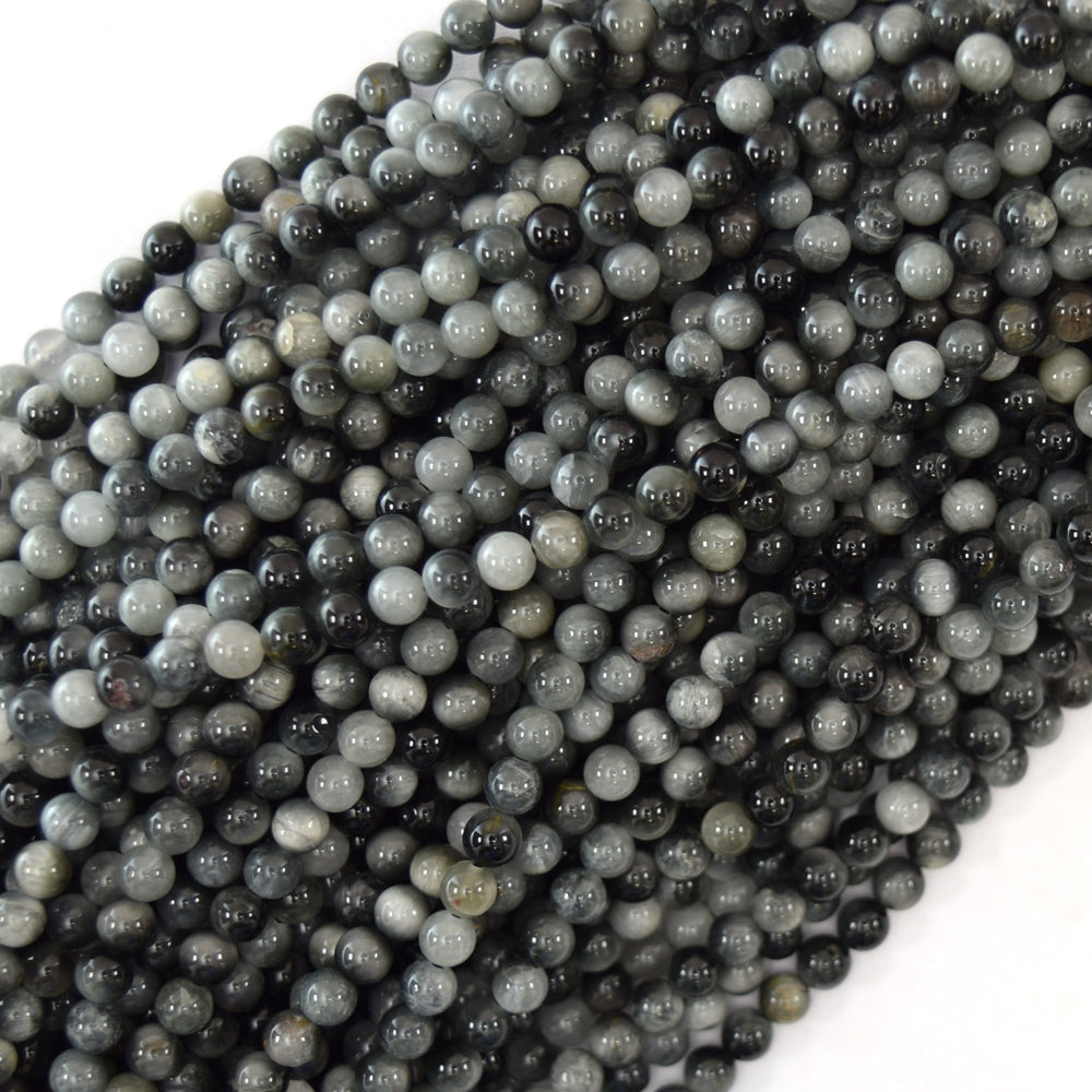 AA Natural Gray Hawk Eye Round Beads 15.5