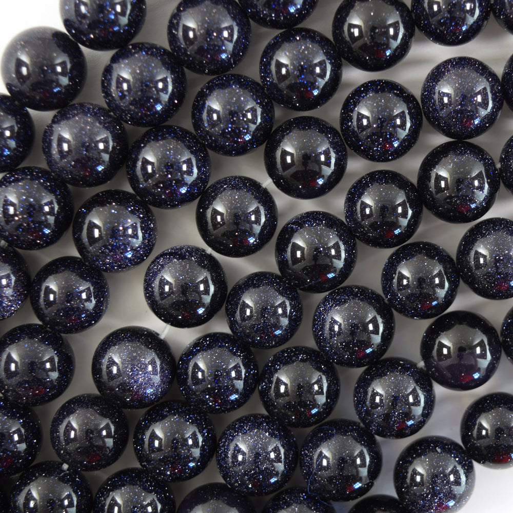 Blue Goldstone Round Beads Gemstone 14.5" Strand Sandstone 4mm 6mm 8mm 10mm - Eagle Beadz