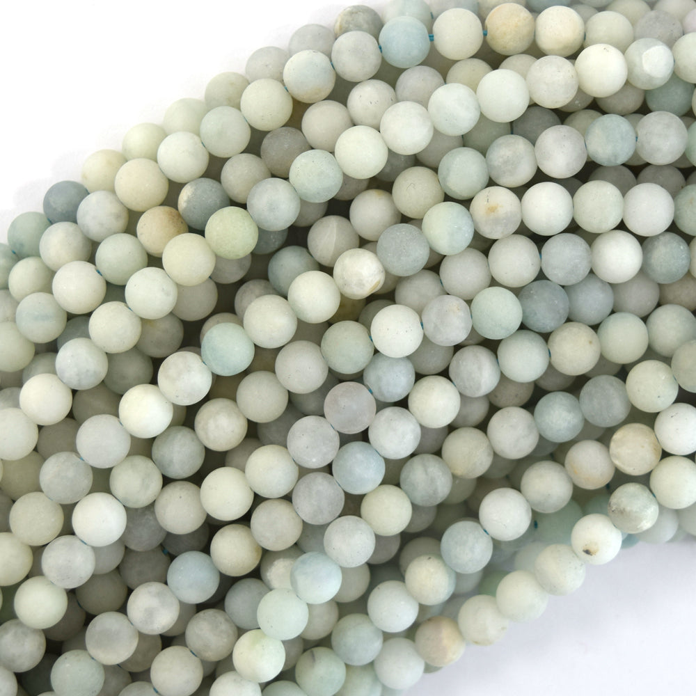 Natural Matte Light Blue Aquamarine round Beads 15.5"Strand S2 6mm 8mm 10mm 12mm - Eagle Beadz