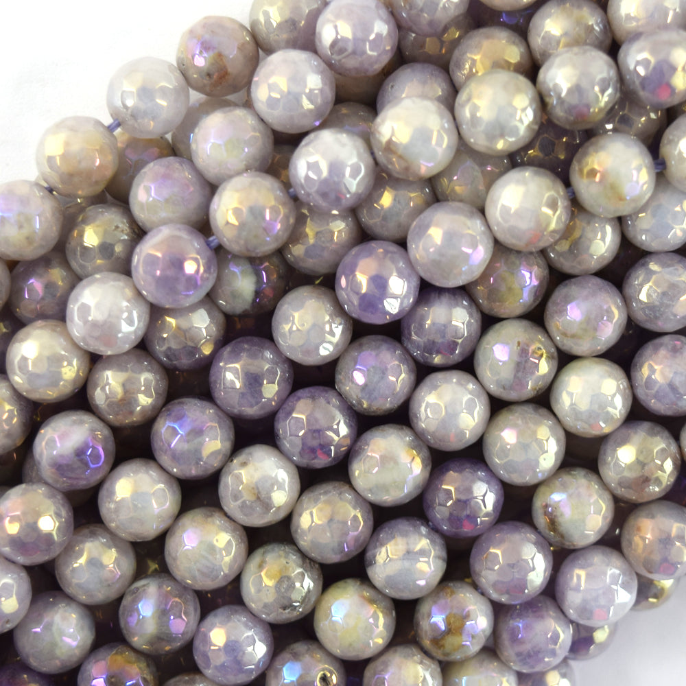 Mystic Titanium Faceted L Purple Amethyst Round Beads 15" Strand 6mm 8mm 10mm - Eagle Beadz