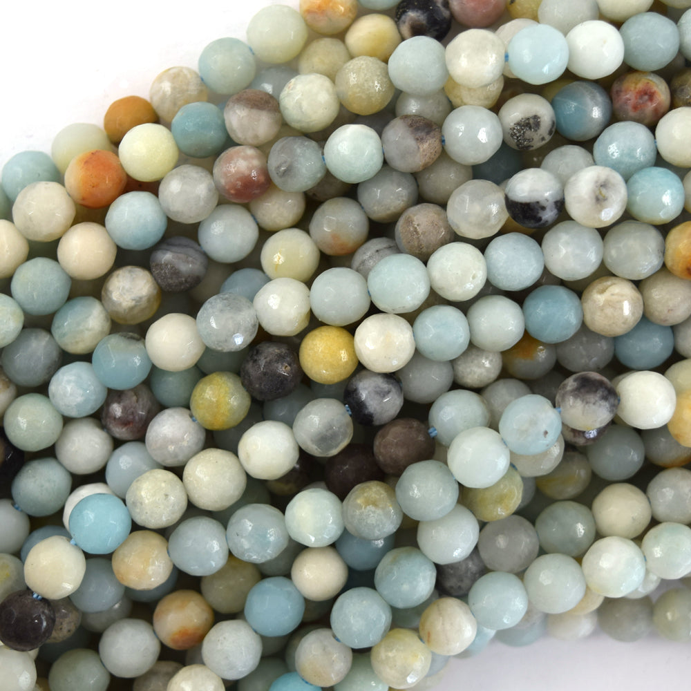 Natural Faceted Amazonite Round Beads Gemstone 14.5" Strand 4mm 6mm 8mm 10mm