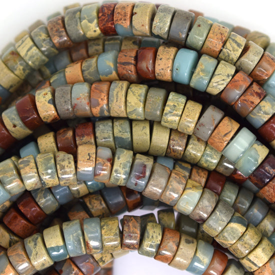 Natural Brown Blue Snake Skin Jasper Heishi Disc Beads 15.5" Strand 4mm 6mm 8mm - Eagle Beadz