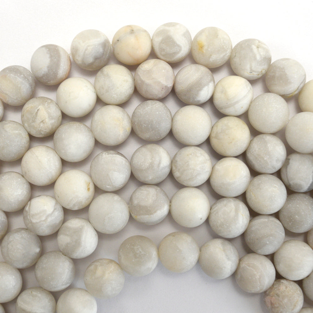 Natural Matte Cream Crazy Lace Agate Round Beads Gemstone 15" 6mm 8mm 10mm - Eagle Beadz